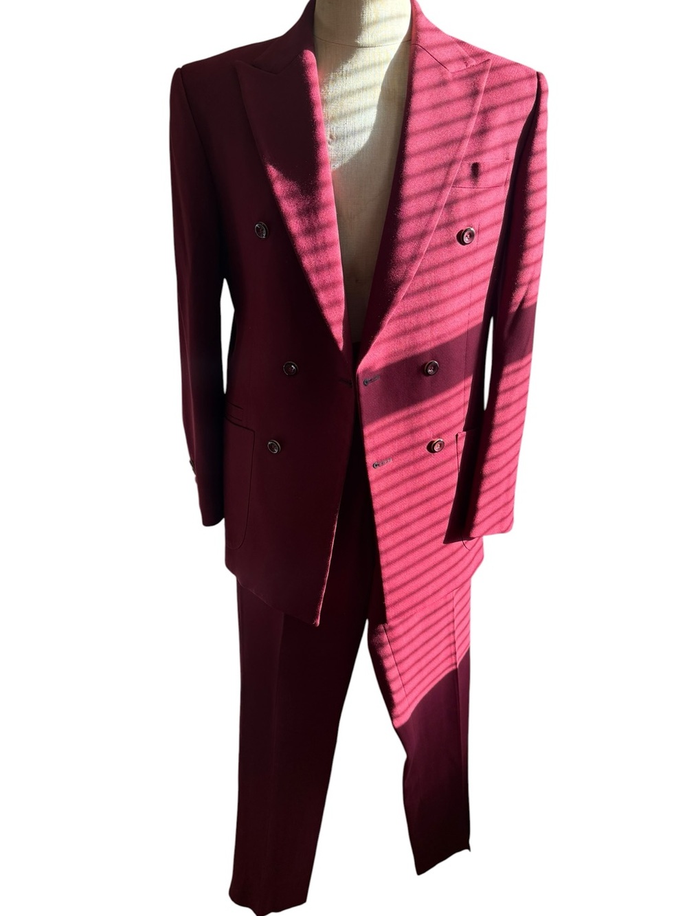 Men's Double-Breasted Burgundy Suit